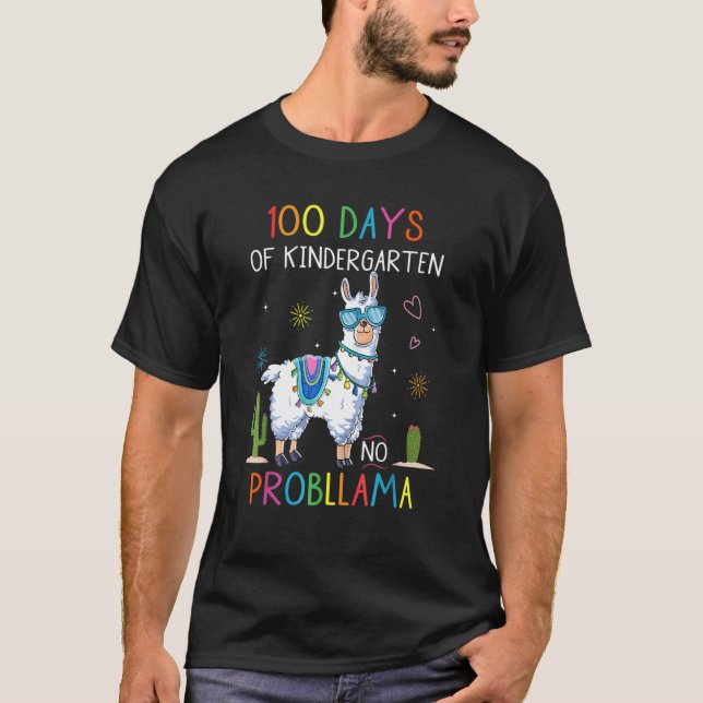 T-shirt 100 Days Of Kindergarten No Probllama Funny Llama  (Devant)