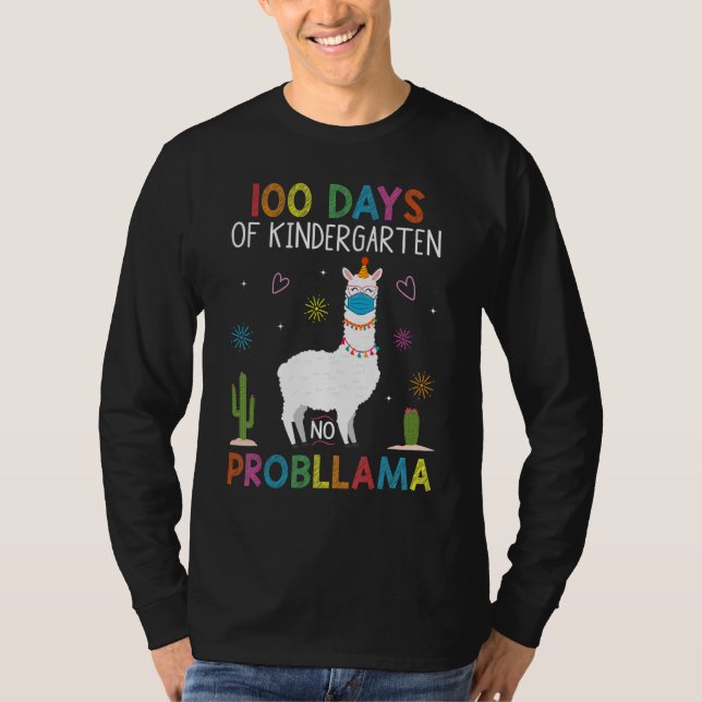 T-shirt 100 Days of Kindergarten No Probllama Llama Mask Q (Devant)