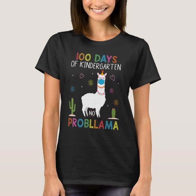 T-shirt 100 Days Of Kindergarten No Probllama Llama Mask Q (Devant)