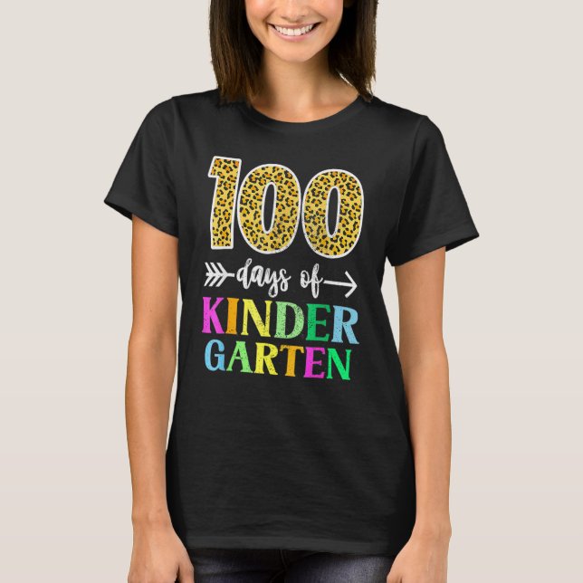 T-shirt 100 Days Of Kindergarten School Teacher Leopard 10 (Devant)