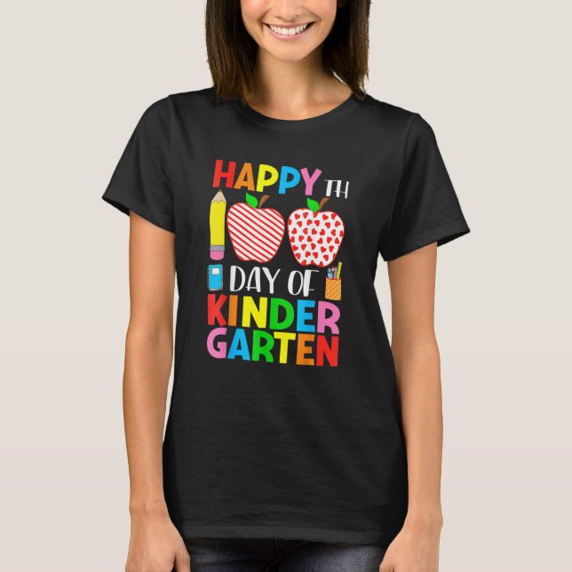 T-shirt 100 Days Of Kindergarten Teacher & Student Hearts  (Devant)