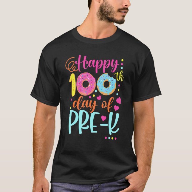 T-shirt 100 Days of Pre-k Teacher Kids Smarter Donuts (Devant)