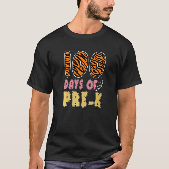 T-shirt 100 Days Of Pre K Tiger Print Teachers Girls 100th (Devant)