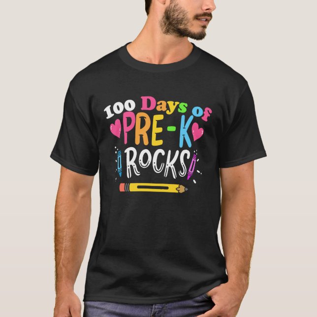 T-shirt 100 Days Of Preschool Rock Happy 100th Day Of Scho (Devant)