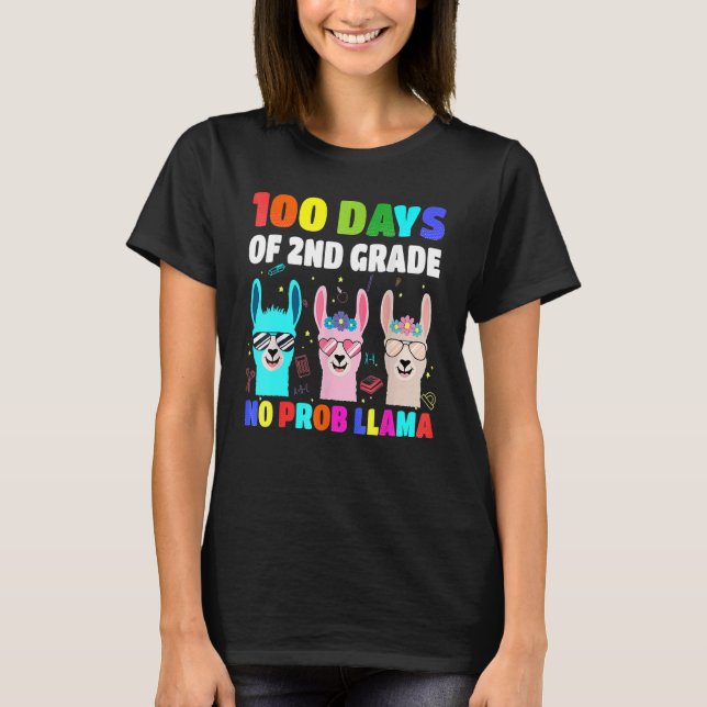 T-shirt 100 Days Of School 2nd Grade No Probllama Llama Bo (Devant)