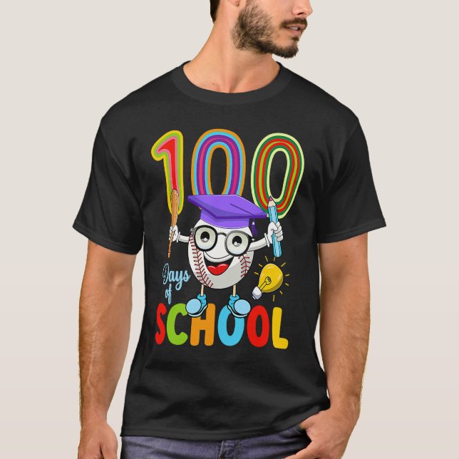 T-shirt 100 Days Of School Baseball 100th Day  Kids Teache (Devant)