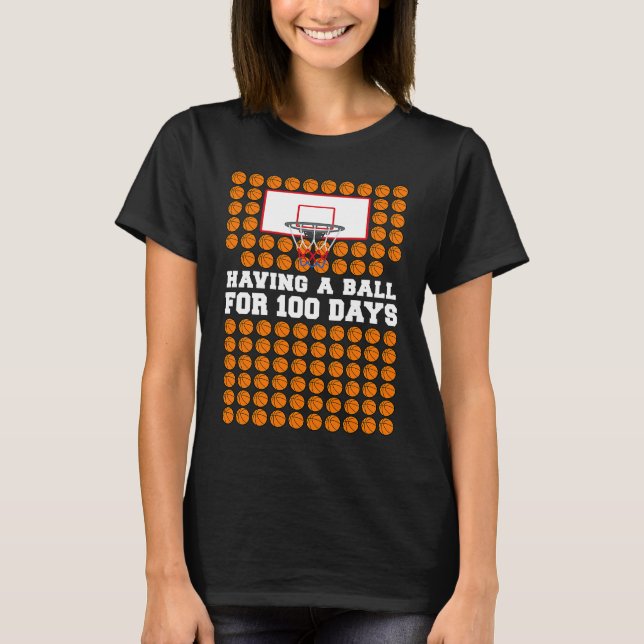 T-shirt 100 Days Of School Basketball 100th Day Balls  For (Devant)