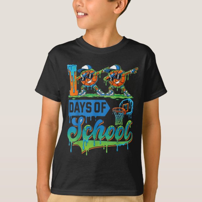T-shirt 100 Days Of School Boys Basketball Drip 100th Day  (Devant)