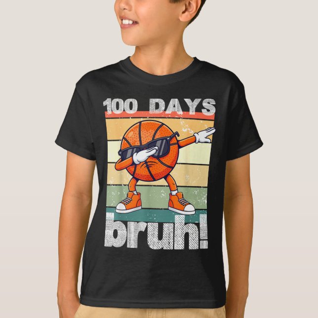 T-shirt 100 Days Of School Bruh Funny Kids Boys Dabbing Ba (Devant)