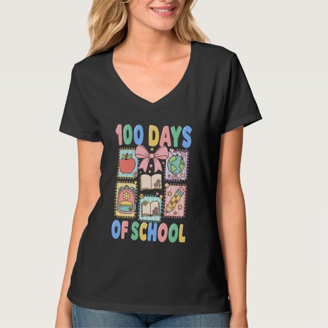 T-shirt 100 Days of School Coquette 100 Days Smarter 100th (Devant)