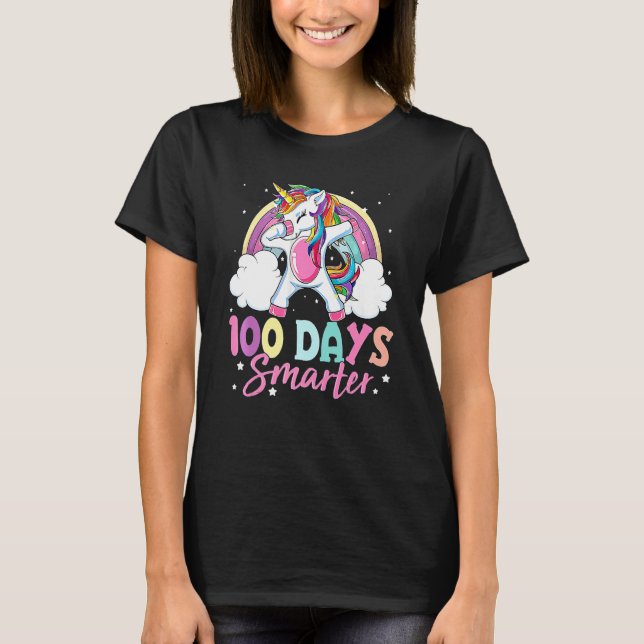 T-shirt 100 Days Of School  Dabbing Unicorn Girls Costume (Devant)
