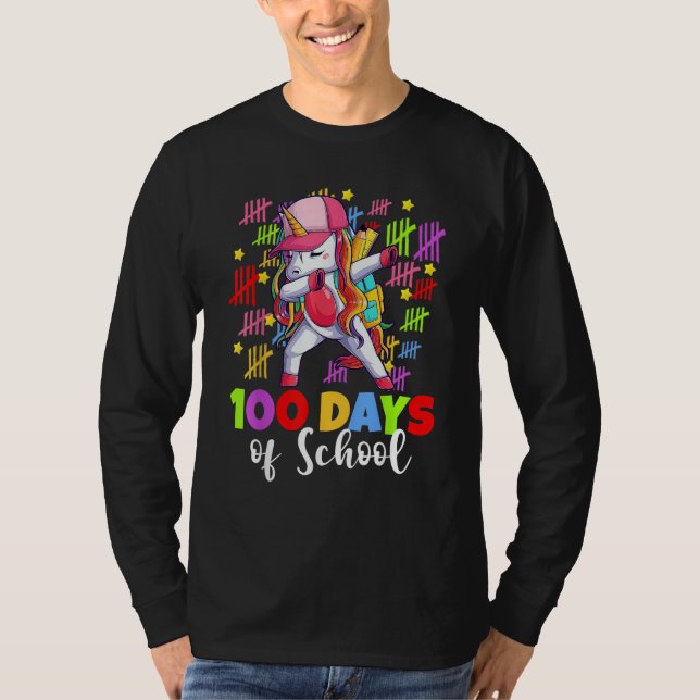 T-shirt 100 Days Of School Dabbing Unicorn  Kids Girls 100 (Devant)