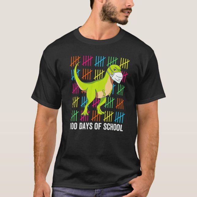 T-shirt 100 Days Of School Dinosaur Mask Fun Teacher Dino (Devant)