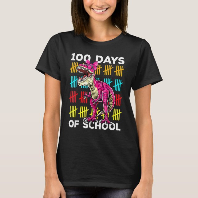 T-shirt 100 Days Of School Dinosaur Rex Dino Kids Boys 100 (Devant)