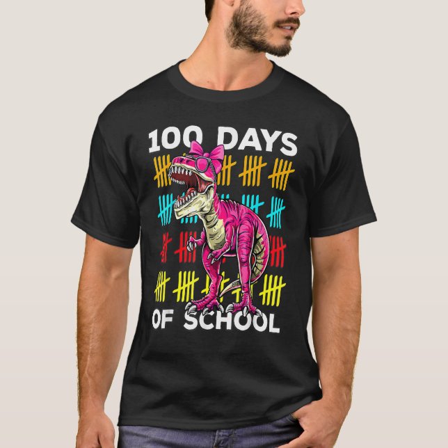 T-shirt 100 Days Of School Dinosaur Rex Dino Kids Boys 100 (Devant)