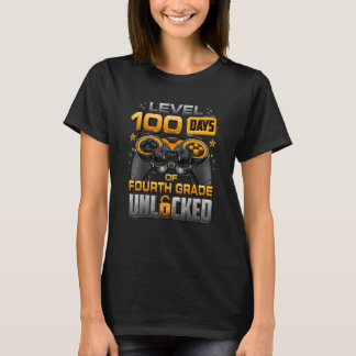 T-shirt 100 Days Of School Fourth Grade Level Unlocked Vid