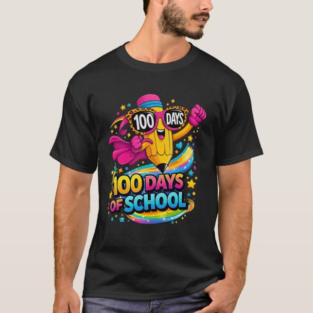 T-shirt 100 Days of School Funny Pencil Kids Teacher 100th (Devant)