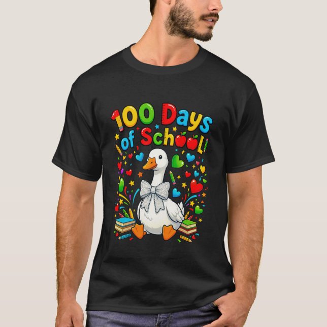 T-shirt 100 Days of School Goose Funny Goose 100 Days Kids (Devant)