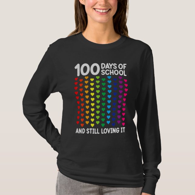 T-shirt 100 Days Of School Heart Teacher Kids Students (Devant)