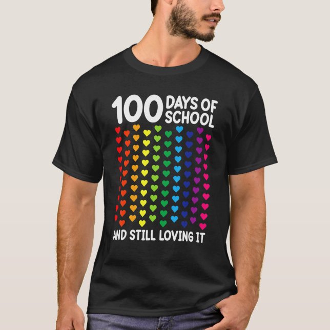 T-shirt 100 Days Of School Heart Teacher Kids Students (Devant)