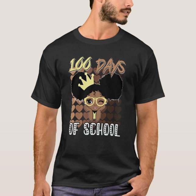 T-shirt 100 Days Of School Kids Girl Black African America (Devant)