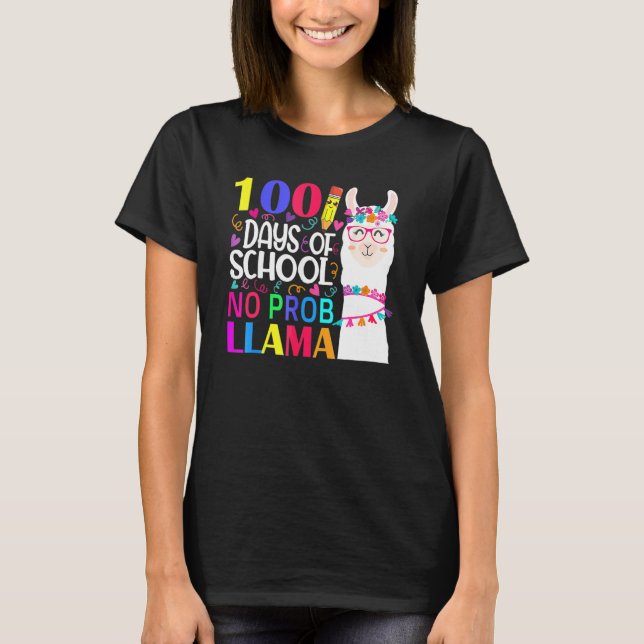 T-shirt 100 Days Of School Llama No Probllama Teacher Vint (Devant)