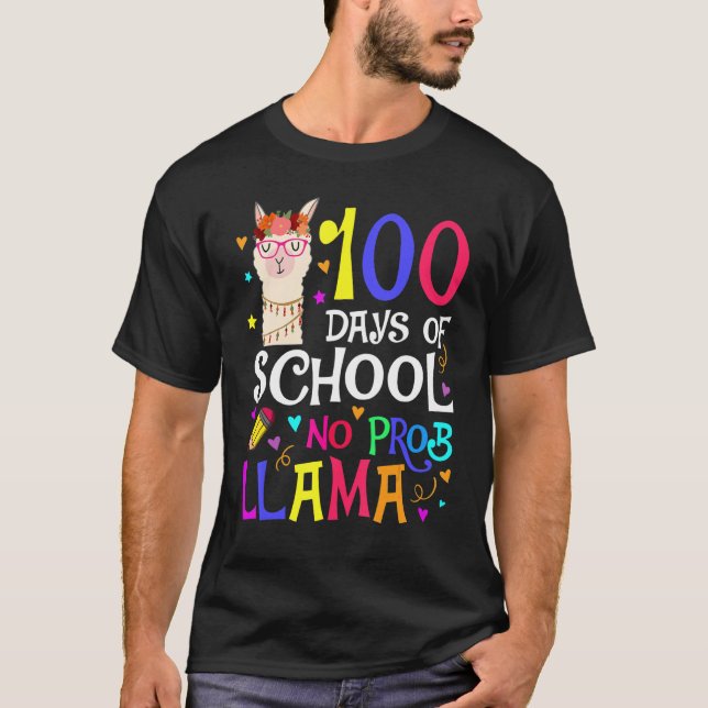 T-shirt 100 Days Of School No Prob Llama Llama Teacher And (Devant)