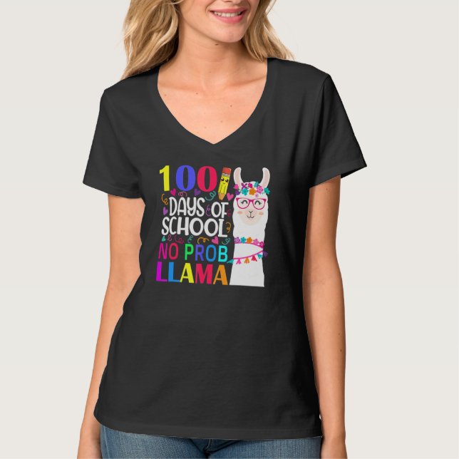 T-shirt 100 Days Of School No Prob Llama Llama Teacher And (Devant)