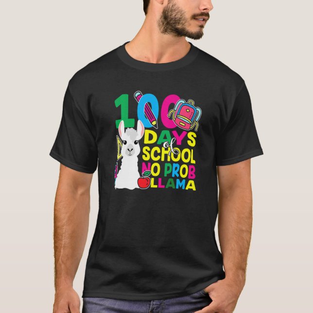 T-shirt 100 Days Of School No Prob llama Llama Teacher And (Devant)