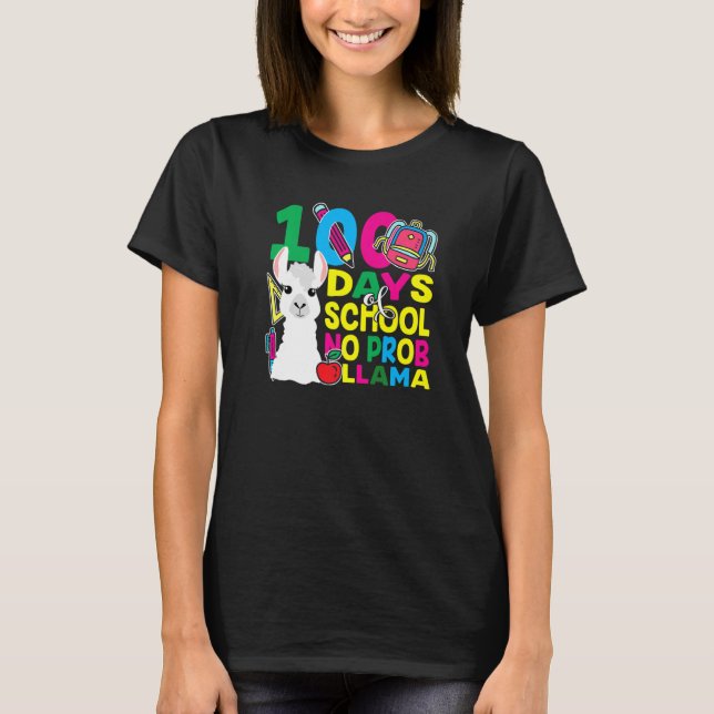T-shirt 100 Days Of School No Prob llama Llama Teacher And (Devant)