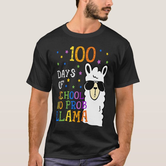 T-shirt 100 Days Of School No Prob llama Llama Teacher And (Devant)