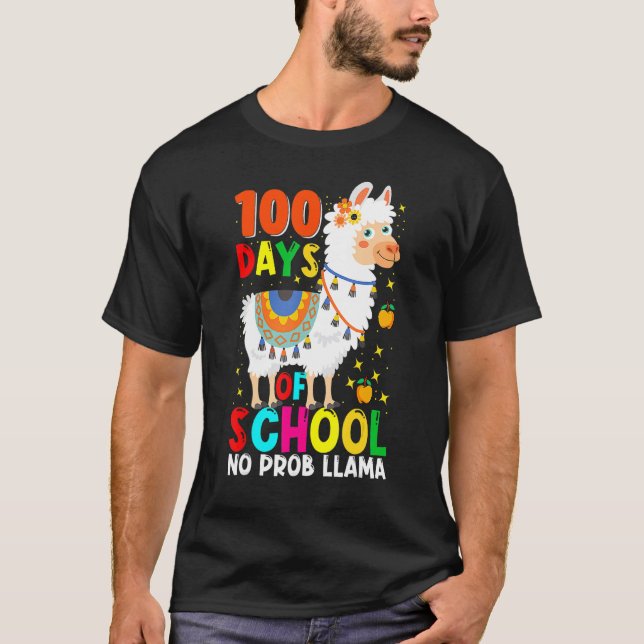T-shirt 100 Days Of School No Prob Llama Llama Teacher And (Devant)