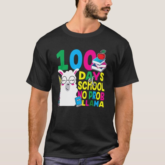 T-shirt 100 Days Of School No Prob-llama Llama Teacher And (Devant)
