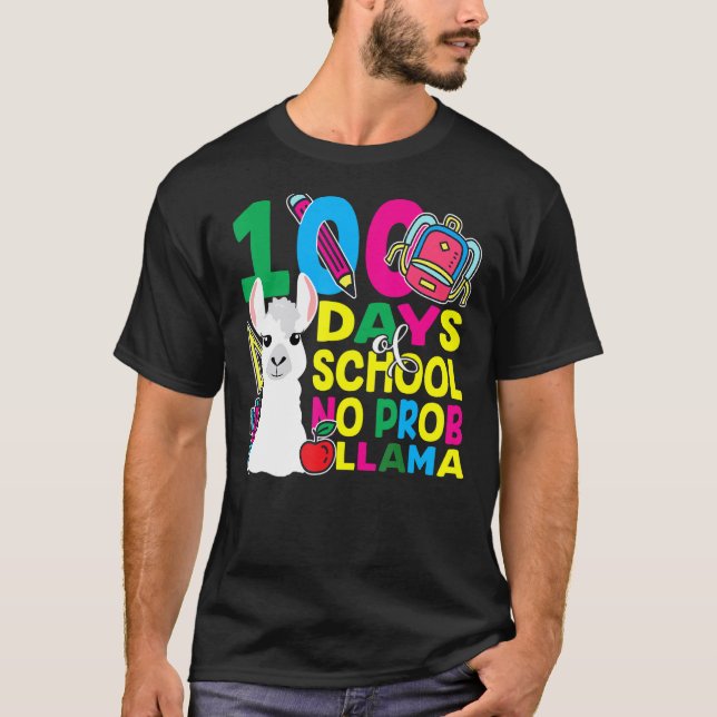 T-shirt 100 Days Of School No Prob-llama Llama Teacher And (Devant)