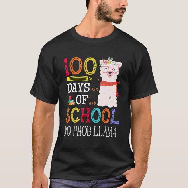 T-shirt 100 Days Of School No Prob llama   Llama Teacher G (Devant)