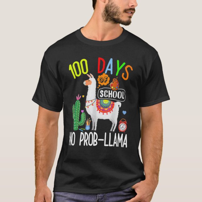 T-shirt 100 Days Of School No Prob Llama Student Teacher 1 (Devant)