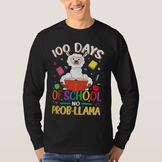 T-shirt 100 Days Of School No Prob llama Teacher Student 1 (Devant)