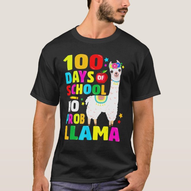 T-shirt 100 Days Of School No Problem Llama Girl 100th Day (Devant)