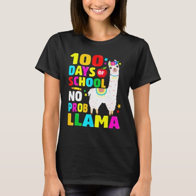 T-shirt 100 Days Of School No Problem Llama Girl 100th Day (Devant)