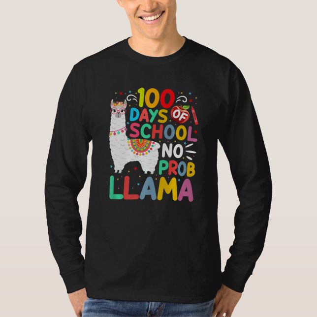 T-shirt 100 Days of School No Probllama Llama 100 Days of  (Devant)