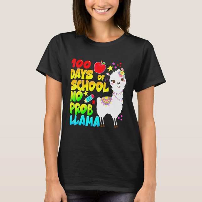 T-shirt 100 Days Of School No Probllama Llama Teachers Stu (Devant)