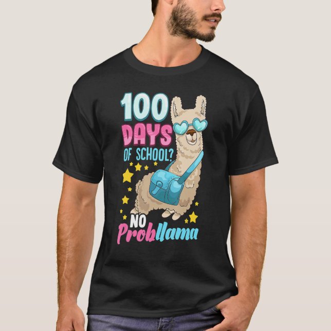 T-shirt 100 Days Of School No Probllama Shirt Teacher Stud (Devant)