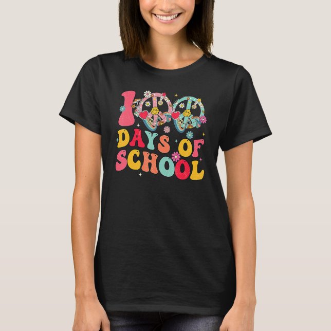 T-shirt 100 Days Of School Peace Sign Love 60s 70s Tie Dye (Devant)