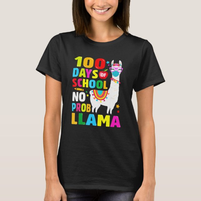 T-shirt 100 Days Of School Shirt No Probllama Llama Face M (Devant)