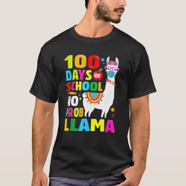 T-shirt 100 Days Of School Shirt No Probllama Llama Face M (Devant)