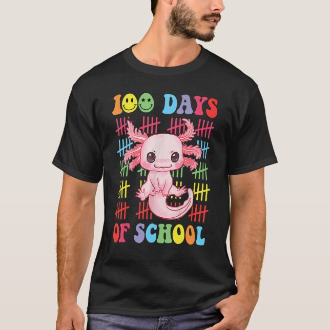 T-shirt 100 Days of School Teacher Happy 100 Days Axolotl  (Devant)