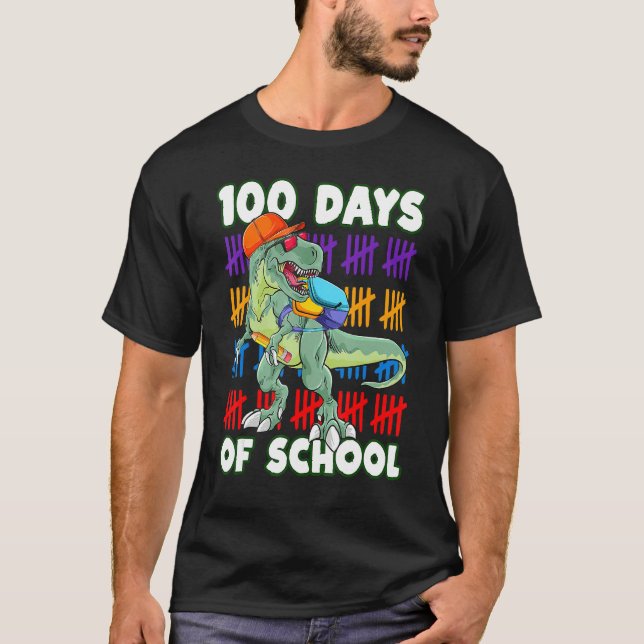 T-shirt 100 Days Of School Teacher Student Dinosaur Kid To (Devant)