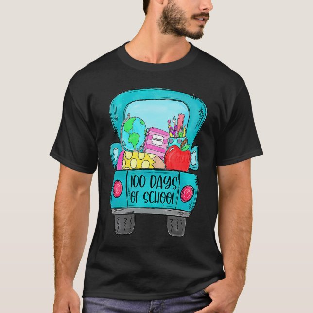 T-shirt 100 Days Of School Truck Pencil Apple Teacher Stud (Devant)