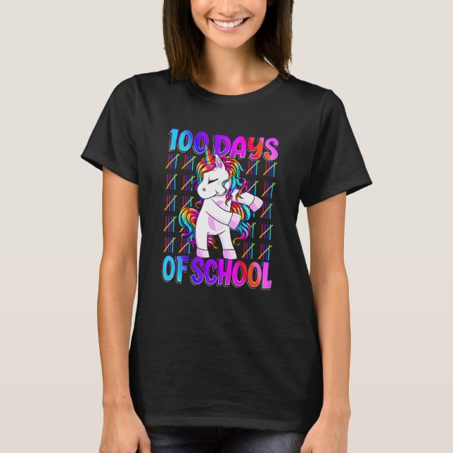 T-shirt 100 Days Of School Unicorn Girls Teacher 100th Day (Devant)