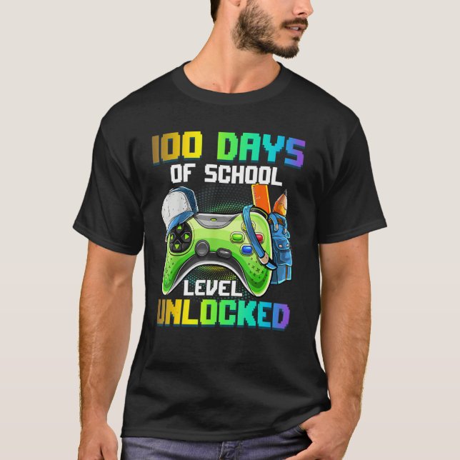 T-shirt 100 Days of School Video Games Level Unlocked Game (Devant)